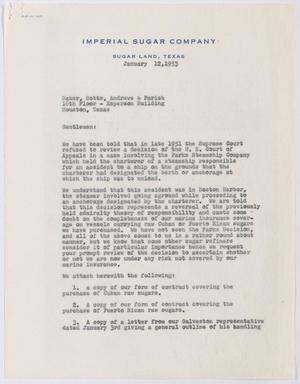 [Letter from I. H. Kempner, Jr., to Baker, Botts, Andrews & Parish, January 12, 1953]