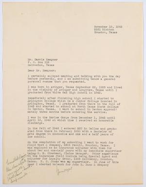 Primary view of object titled '[Letter from Glenn A. Andrews to Harris Kempner, November 19, 1953]'.