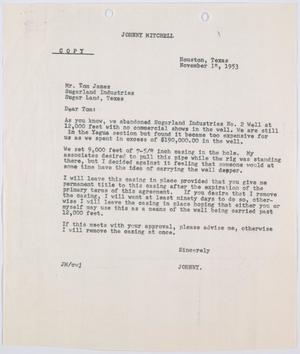 [Letter from Johnny Mitchell to Tom James, November 18, 1953]