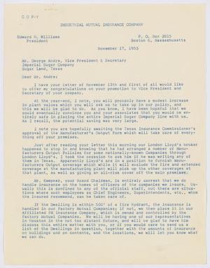 [Letter from Edward H. Williams to George Andre, November 17, 1953]
