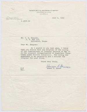 [Letter from Homer L. Bruce to I. H. Kempner, June 2, 1953]
