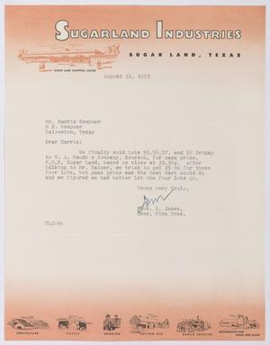 [Letter from Thomas L. James to Harris Kempner, August 31, 1953]