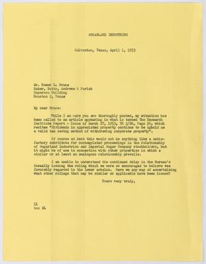 [Letter from I. H. Kempner to Homer L. Bruce, April 1, 1953]