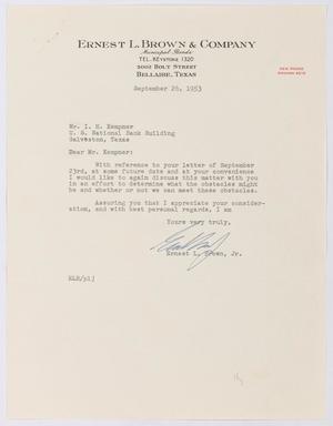 [Letter from Ernest L. Brown, Jr., to I. H. Kempner, September 26, 1953]