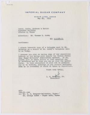 [Letter from I. H. Kempner, Jr., to Baker, Botts, Andrews & Parish, May 29, 1953]