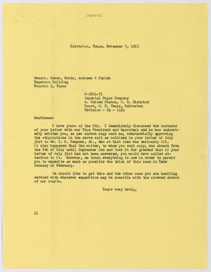 [Letter from I. H. Kempner to Baker, Botts, Andrews & Parish, November 7, 1953]