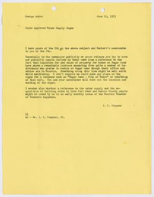 [Letter from I. H. Kempner to George Andre, June 10, 1953]