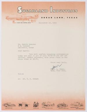[Letter from Thomas L. James to Harris Kempner, September 17, 1953]