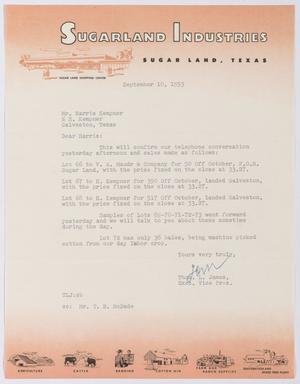 [Letter from Thomas L. James to Harris Kempner, September 10, 1953]