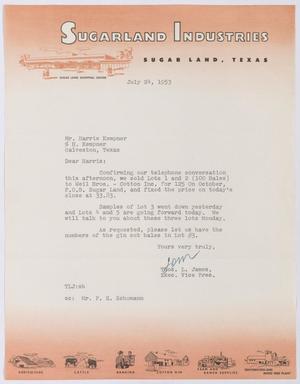 [Letter from Thomas L. James to Harris Kempner, July 24, 1953]