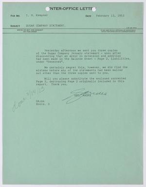[Letter from Geo. Andre to I. H. Kempner, February 13, 1953]