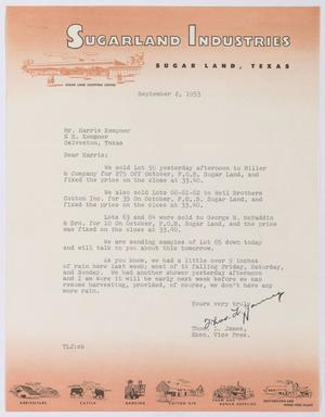 [Letter from Thomas L. James to Harris Kempner, September 2, 1953]