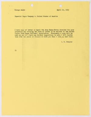 [Letter from Isaac Herbert Kempner to George Andre, April 10, 1953]