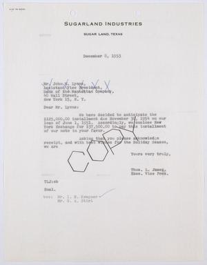 [Letter from Thos. L. James to John M. Lyons, December 8, 1953]