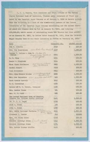 [Income Debentures of the Imperial Sugar Company, January 22, 1953]