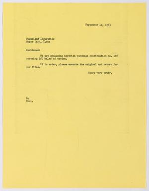 [Letter from A. H. Blackshear, Jr. to Sugarland Industries, September 12, 1953]