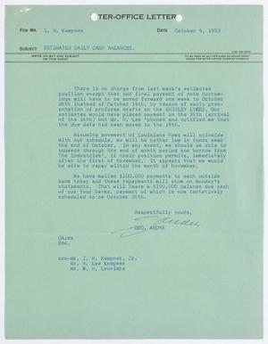 Primary view of object titled '[Letter from George Andre to I. H. Kempner, October 9, 1953]'.