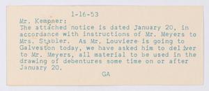 [Letter from George Andre to I. H. Kempner, January 16, 1953]