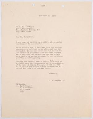 [Letter from I. H. Kempner, Jr. to W. K. Kirkpatrick, September 30, 1953]