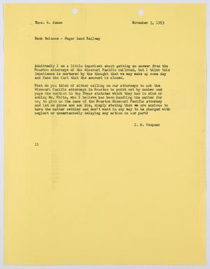 [Letter from I. H. Kempner to Thomas L. James, November 3, 1953]
