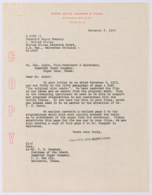 Primary view of object titled '[Letter from Baker, Botts, Andrews & Parish to George Andre, December 2, 1953]'.