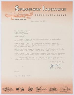 [Letter from Thomas L. James to Harris Kempner, September 10, 1953]