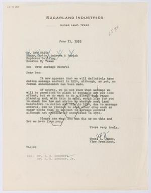[Letter from T. L. James to Ben White, June 11, 1953]