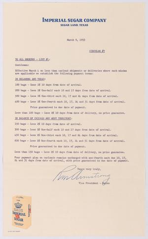 Primary view of object titled '[Letter from Robert Markle Armstrong to Brokers, List #1, March 9, 1953]'.