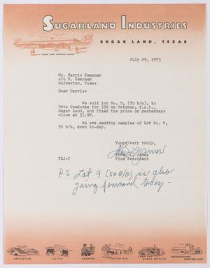 [Letter from Thomas L. James to Harris Kempner, July 29, 1953]