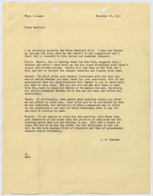 [Letter from I. H. Kempner to Thomas L. James, November 27, 1953]
