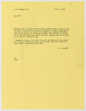 [Letter from I. H. Kempner to I. H. Kempner, Jr., June 11, 1953]