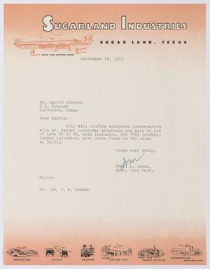 [Letter from Thomas L. James to Harris Kempner, September 16, 1953]