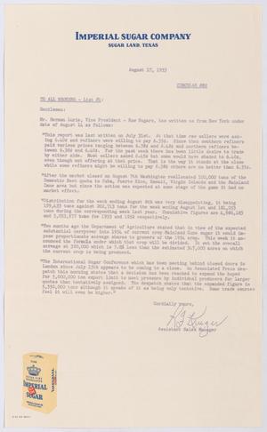 [Letter from R. F. Kruger to Imperial Sugar Company Brokers, August 17, 1953]