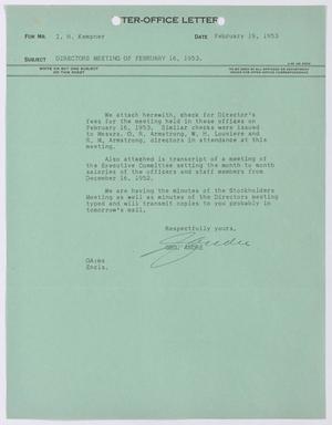 [Letter from Geo. Andre to I. H. Kempner, February 19, 1953]
