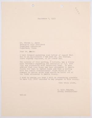 [Letter from W. Kyle Chapman to Thomas L. James, September 4, 1953]