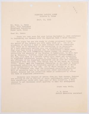 [Letter from F. E. Bates to Thomas L. James, September 11, 1953]