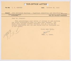 [Inter-Office Letter from Thomas L. James to I. H. Kempner, October 29, 1953]