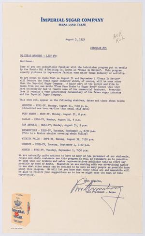 Primary view of object titled '[Letter from R. M. Armstrong to Texas Brokers, List #3, August 3, 1953]'.