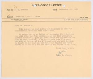 [Letter from Thomas L. James to I. H. Kempner, September 22, 1953]