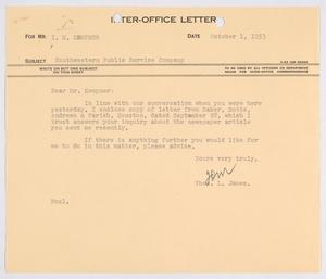 [Letter from Thomas L. James to I. H. Kempner, October 1, 1953]