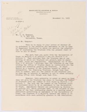 [Letter from Homer L. Bruce to I. H. Kempner, November 11, 1953]