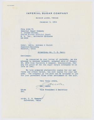 [Letter from George Andre to Baker, Botts, Andrews & Parish, December 3, 1953]
