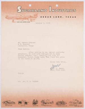 [Letter from Thomas L. James to Harris Kempner, October 9, 1953]