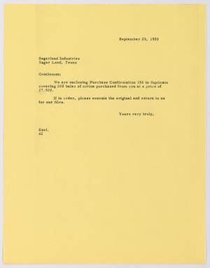 [Letter from A. H. Blackshear, Jr. to Sugarland Industries, September 23, 1953]