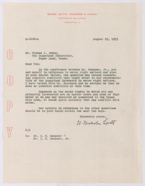 [Letter from H. Malcolm Lovett to Thomas L. James, August 19, 1953]