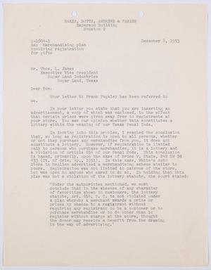 [Letter from Ben White to Thos. L. James, December 8, 1953]