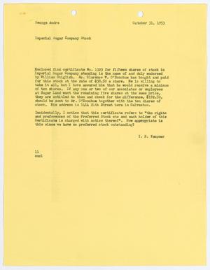 [Letter from I. H. Kempner to George Andre, October 31, 1953]