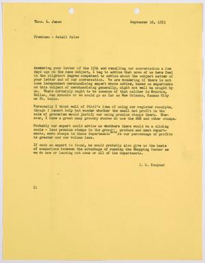 [Letter from I. H. Kempner to Thomas L. James, September 16, 1953]