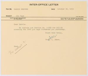 [Letter from Thomas L. James to Harris Kempner, October 30, 1953]