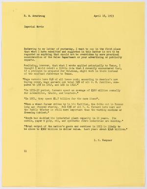 [Letter from Isaac Herbert Kempner to Robert Markle Armstrong, April 18, 1953]